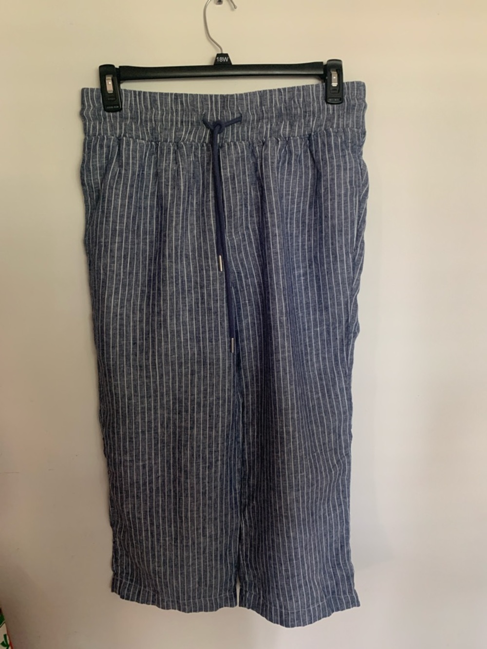 Quince Navy and White Striped Cropped Wide-Leg Pants